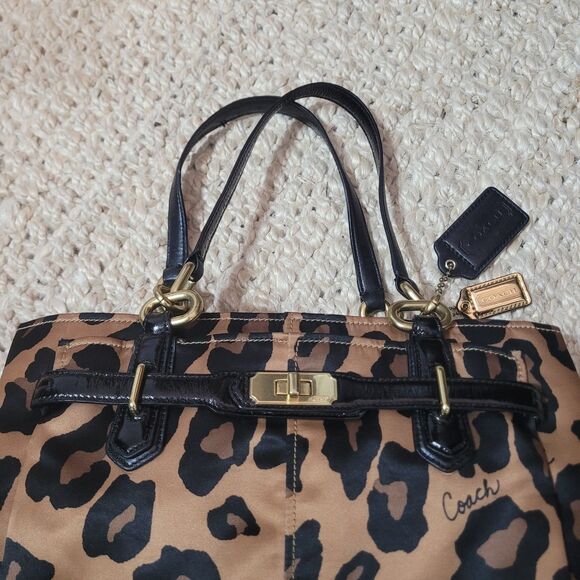 Coach Leopard Print Shoulder Bag - Black and Tan - Picture 2 of 16